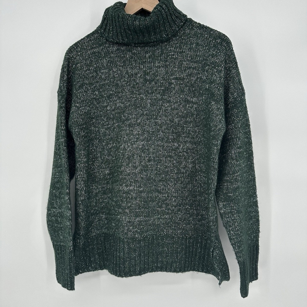 Banana Republic Sz S Turtleneck Sweater Hunter Green White Minimalist Cozy‎